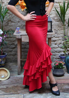 Falda Flamenco Roja 3 Volantes Entallada a Cadera