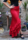 Falda flamenco roja 3 volantes entallada a cadera