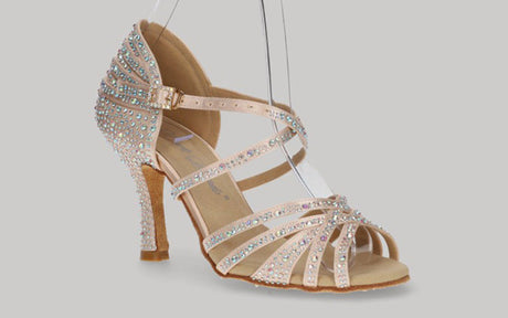 Chaussure de danse de salon rose clair avec plusieurs strass en cristal