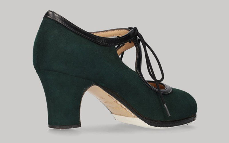 Chaussure de danse flamenco professionnelle en daim vert bouteille avec lacets