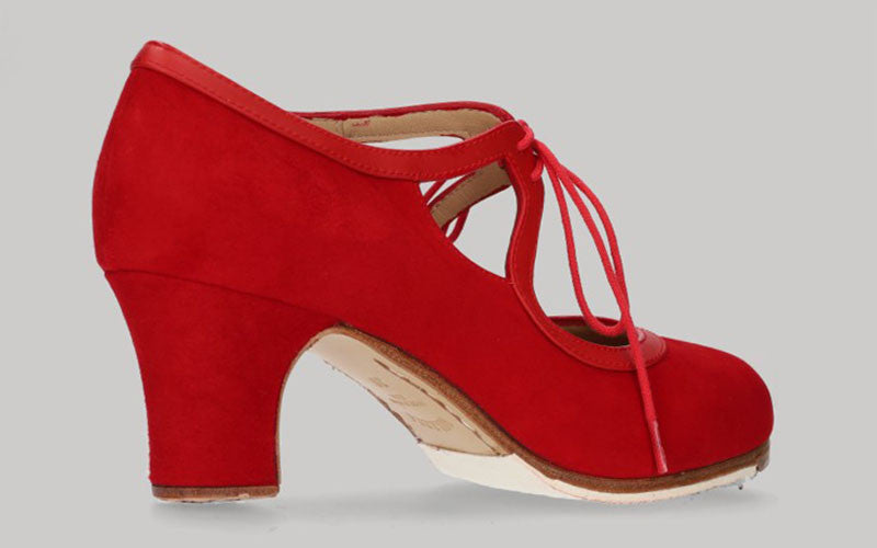 Chaussure de danse flamenco professionnelle en daim rouge avec lacets