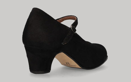 Chaussure de danse flamenco semi-professionnelle en daim noir à talon bas
