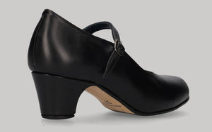Chaussure de danse flamenco semi-professionnelle, cuir noir, talon bas