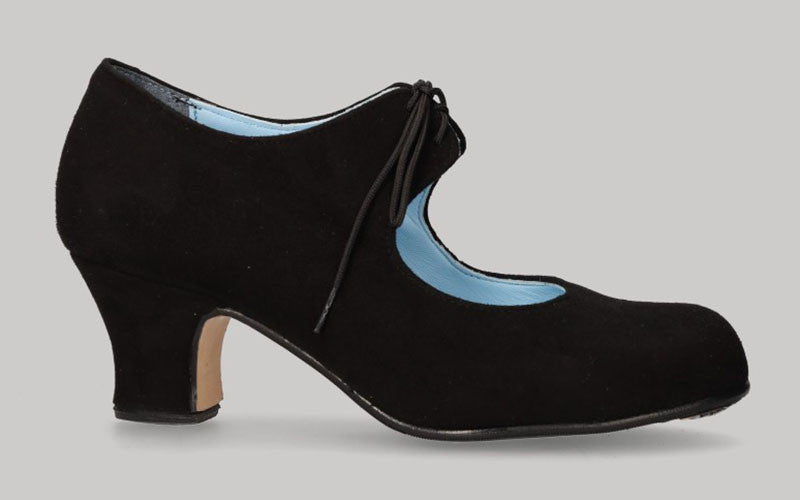 Chaussure de danse flamenco semi-professionnelle en cuir suédé noir avec lacets