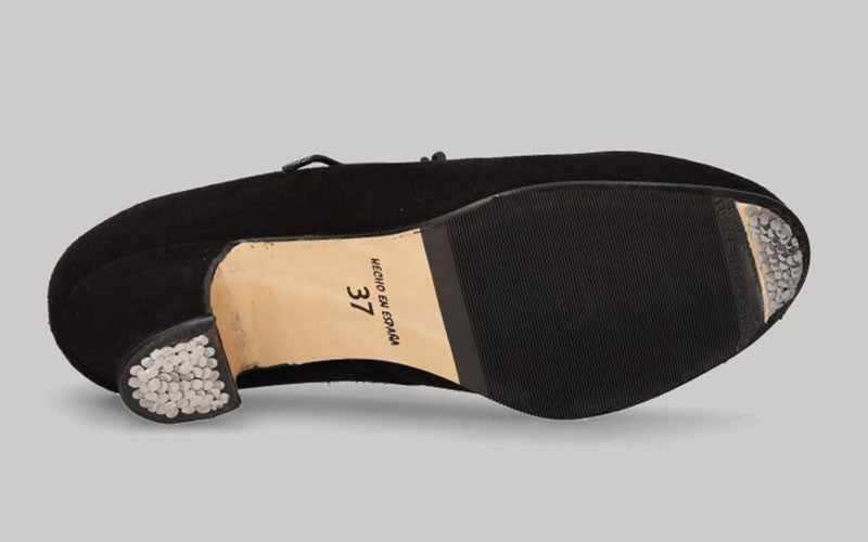 Chaussure de danse flamenco semi-professionnelle en cuir suédé noir avec lacets
