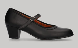 Chaussure de danse amateur en cuir noir avec boucle et talon cubain
