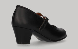 Chaussure de danse amateur en cuir noir avec boucle et talon cubain