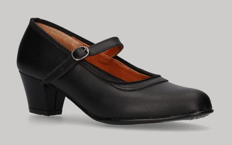 Chaussure de danse amateur en cuir noir avec boucle et talon cubain