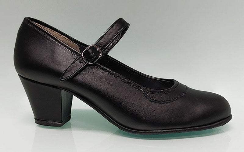 Chaussure de danse semi-professionnelle en cuir noir avec boucle et talon cubain