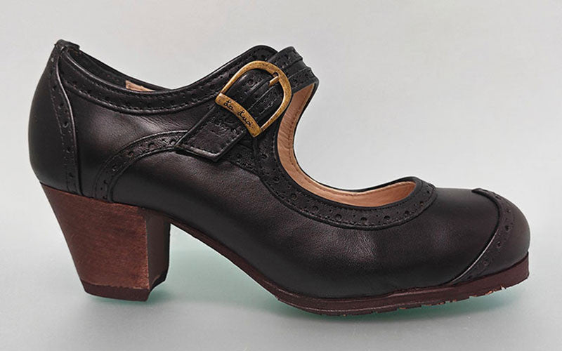 Chaussure de danse flamenco professionnelle en cuir noir et talon cubain