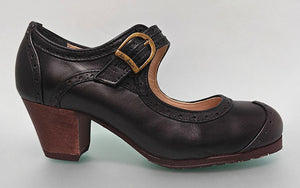 Chaussure de danse flamenco professionnelle en cuir noir et talon cubain