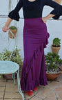 Jupe flamenco couleur aubergine à volants diagonaux