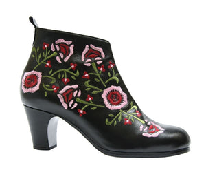 Botte de danse flamenco professionnelle en cuir noir brodé